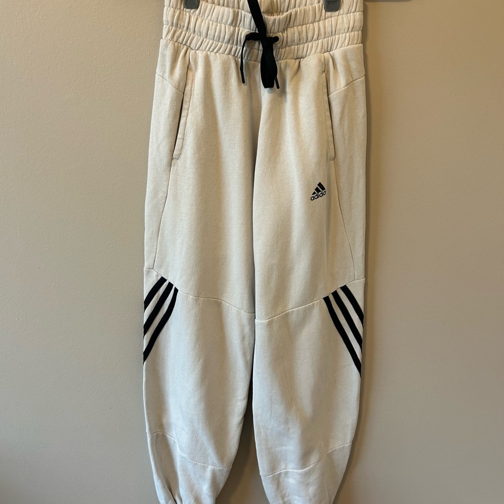 Adidas youth Cream Joggers with Black Accents